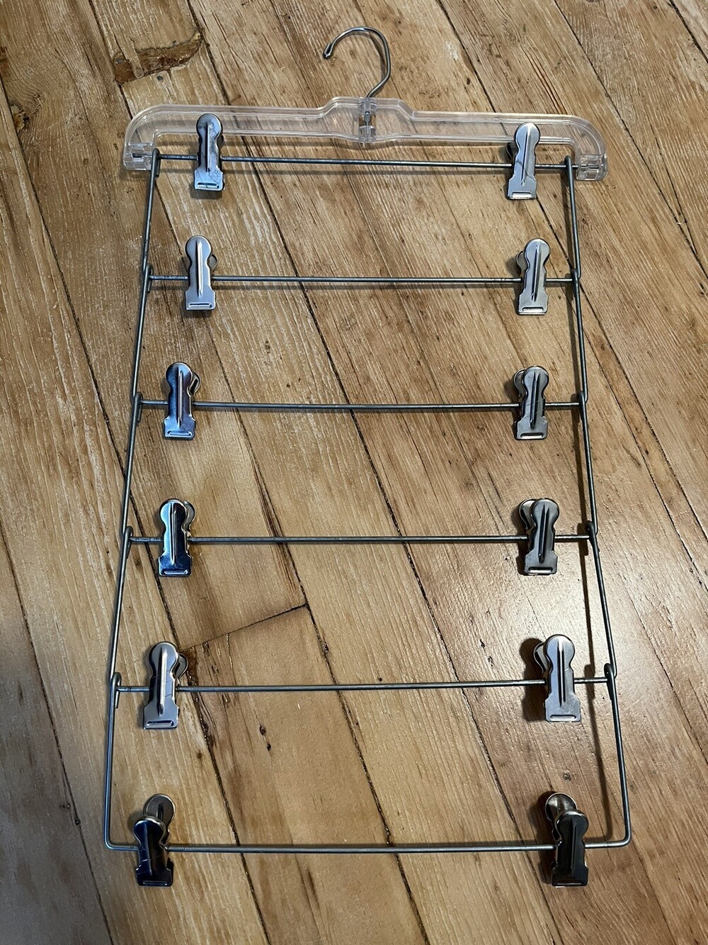 VTG Mid Century Metal Steel Chrome Wire 6 Tier Skirt Pant Clip Clothes Hanger